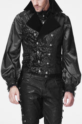 Black Double-Breasted Swallowtail Hem Print Mens Gothic Vest